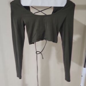 Garage Dark Green Long Sleeve Crop Top